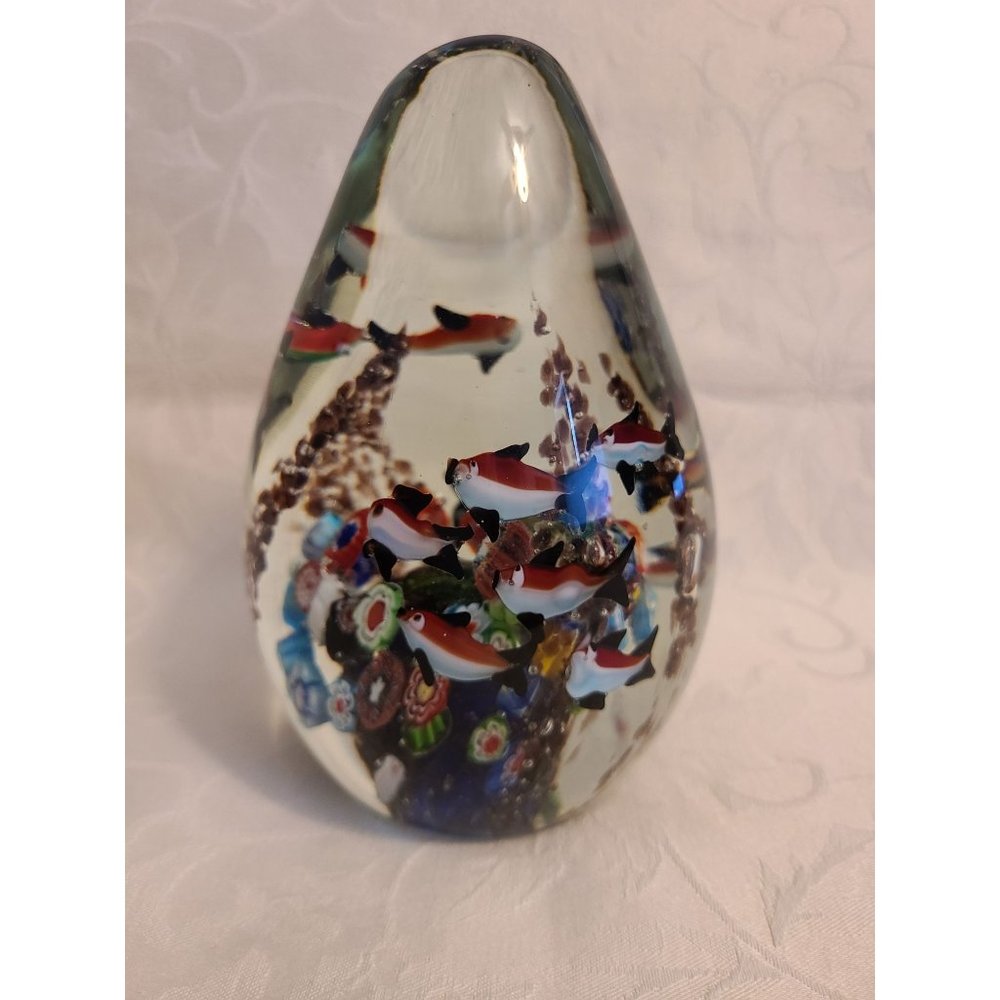 Vintage Millefiori Fish Tank Aquarium Art Glass Paperweight Huge 6.5" 4 lb 10 oz